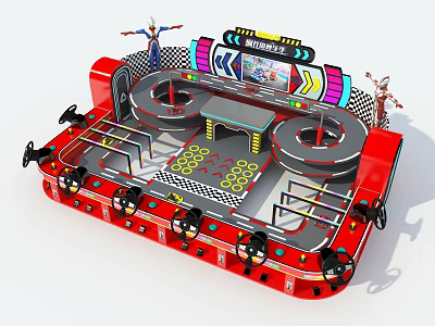 Red Commercial Amusement Equipment With Racing Track Coin Operated Multi Player Steering Wheels And Screen 3d model