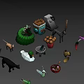 Low Poly Game Movie Characters With Animal Plant Food And Props Design