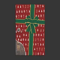 Festive Red Christmas Gift Box Adorned With Green Bow And Christmas Tree Snowflake Patterns