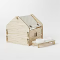 Wooden Garden Pet House With Cushion And Bowl Stand In Light Wood Tone
