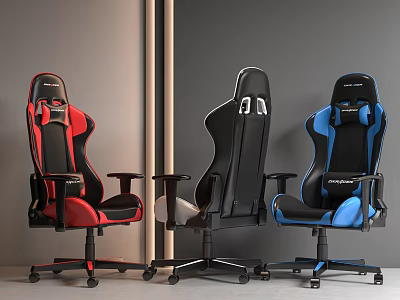 High Back Gaming Chairs In Red Black Blue With Swivel Wheels And Ergonomic Design 3d model