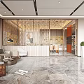 Elegant Hotel Lobby Interior with Modern Reception Desk Red Accent Wall and Marble Floor