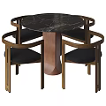 Modern Round Dining Table Set With Wooden Frame And Black Seats 3d model