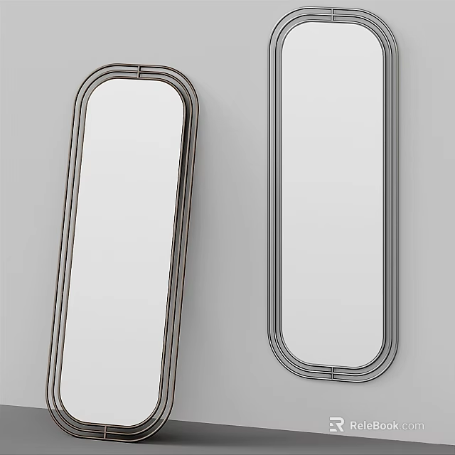 Modern Mirrors With Metal Frames Two Long Oval Designs For Interior Decor 3d model
