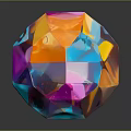 Colorful Polyhedral Gemstone With Purple Blue Orange Hues Shiny Surface And Dark Background Reflection