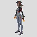 Game Movie Character In Tech Inspired Futuristic Gray Combat Suit With Red Accents Flaming Hands
