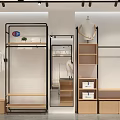 Modern Clothing Store Interior With Wooden Shelves Display Tables Mannequins And Pendant Lights