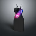 Stylish Black Spaghetti Strap Dress With Colorful Galaxy Print On Chest And Waist