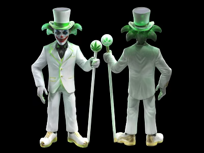 Game Movie Character Joker Figure In White Suit Top Hat With Green Hair And Cane 3d model Game Movie Character Joker Figure In White Suit Top Hat With Green Hair And Cane 3d model