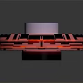 Cartoon Scene of Pink Circular Space With Circular Platform Red Glowing Lines and Geometric Shapes