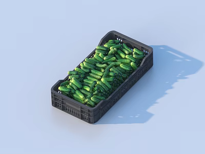 Fresh Green Cucumbers Neatly Loaded in Black Plastic Food Tray 3d model