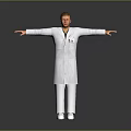 Game Movie Character In White Doctor Coat With Arms Outstretched On Gray Background