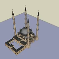 Grand Traditional Mosque Exterior Design With Multiple Minarets And Dome Roof