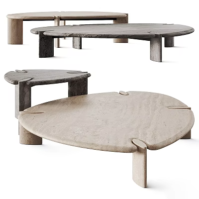 Modern Minimalist Round Concrete Coffee Table With Smooth Surface And Pedestal Legs 3d model