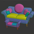 Colorful Blue Sofa Set with Yellow Cushions Heart Shaped Pillows and Matching Ottoman