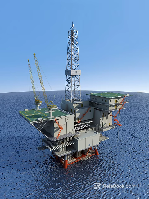 Industrial Equipment For Offshore Oil Drilling Platform With Drilling Tower And Cranes 3d model 
