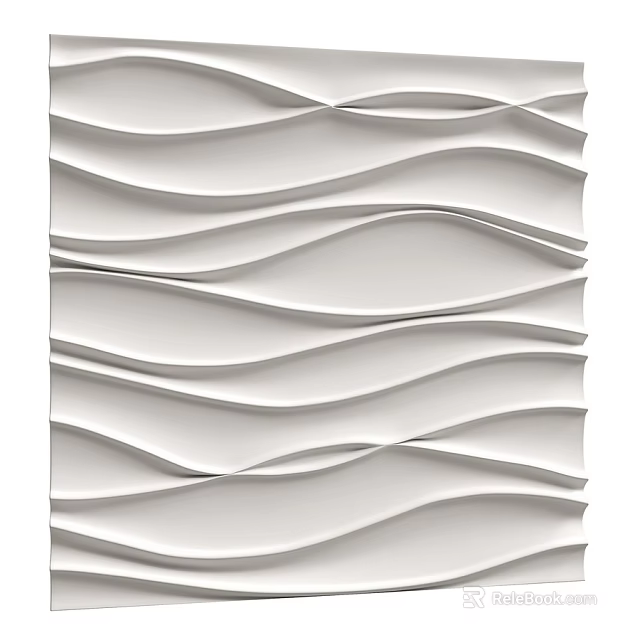 White Wavy Textured Wall Design With 3D Decorative Panels And Modern Style 3d model 
