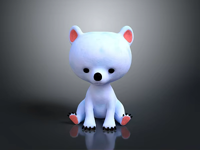 Cute White Cartoon Bear With Pink Ears And Paws Sitting On Black Background 3d model