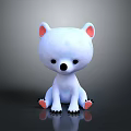 Cute White Cartoon Bear With Pink Ears And Paws Sitting On Black Background