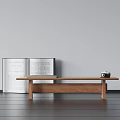 Minimalist Wooden Bench With Open Book And Camera Against Gray Wall Wooden Floor