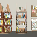 Unique Wooden Side Tables in Various Shapes with Books and Decor Items