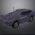 Blue Armored Military Vehicle Featuring Antenna Sturdy Wheels And Reinforced Body