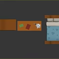 Wooden Bedroom Furniture Set Featuring Wardrobe Desk Bed and Books on Desk with Flower Vase