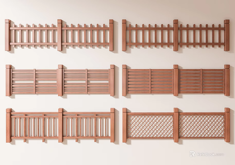 Wooden Garden Fences With Various Classic Modern Slatted Lattice Designs For Outdoor Decoration 3d model 