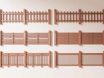 Wooden Garden Fences With Various Classic Modern Slatted Lattice Designs For Outdoor Decoration 3d model