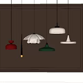 Modern Pendant Lights in Assorted Colors Hanging on Beige Wall with Wooden Trim