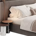 Modern Comfortable Double Bed Interior With Upholstered Headboard Plush Pillows And Cozy Bedding
