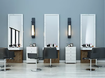 Modern Massage Chair In Salon With Mirrors Dressers And Light Blue Walls 3d model