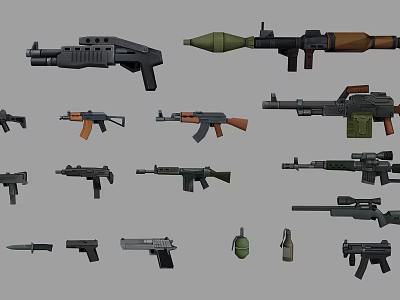 Collection of Various Weapons Including Different Models of Rifles Pistols and Grenades 3d model