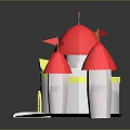 Fairy Tale Paper Craft Castle With Red Domes Yellow Flags White Walls And Green Base