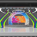 Vibrant Stage Design With Blue Lighting Curved Structures And Auditorium Seats 3d model