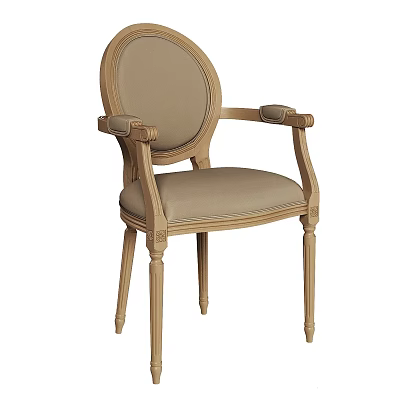 Classic Wooden Dining Chair With Beige Upholstered Seat And Carved Armrests 3d model
