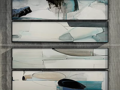 Modern Triptych Abstract Painting With Soft Blue Gray Hues And Geometric Shapes 3d model