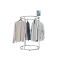 Clothes Including Long Sleeve Top Striped Sweater And Shirt Hanging On White Metal Round Rack