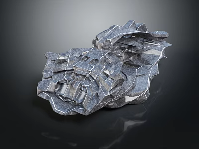 3D Rendered Abstract Rock Structure Featuring Complex Geometric Textures And Layered Gray On Black Background 3d model