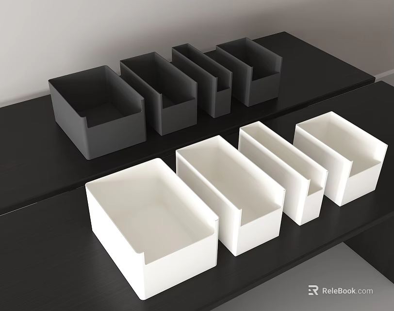 Black And White Storage Boxes In Various Sizes For Desktop Home Organization 3d model