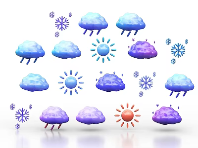 Colorful 3D Weather Icons Wall Decor With Clouds Sun And Snowflakes 3d model