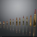 Different Sizes And Colors Bullets Arranged On Black Background With Reflections