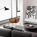 Modern Living Dining Room Interior With Black L-shaped Sofa Round Coffee Table And Sea View