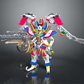 Detailed Colorful Mechanical Robot Character with Creature Wings and Weapon Design