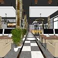 Modern Internet Cafe Interior With Computers Tables Chairs Chandelier And Checkered Floor