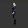 Professional Woman in Dark Business Suit with White Hair Standing Confidently