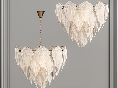 Elegant White Leaf Shaped Chandelier With Metal Chain For Modern Interior Decor 3d model