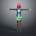 Game Movie Character With Pink Hair Blue Shirt Black Jacket Green Yellow Skirt Arms Outstretched