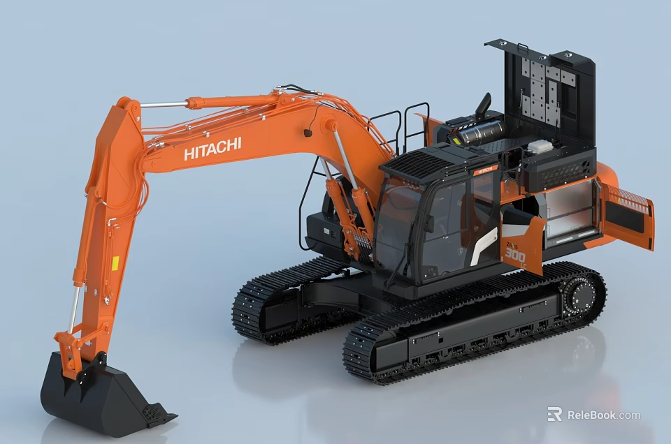 HITACHI Orange Tracked Excavator Functional Vehicle With Cab And Bucket Design 3d model 