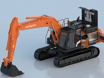 HITACHI Orange Tracked Excavator Functional Vehicle With Cab And Bucket Design 3d model